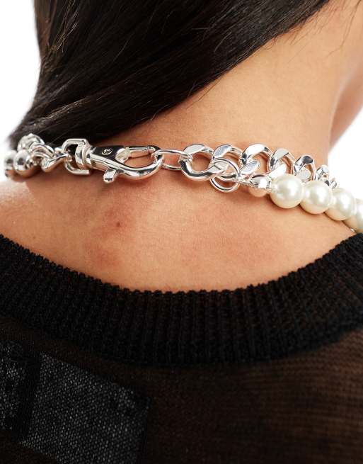 & Other Stories layered mixed chain necklace with faux pearls in