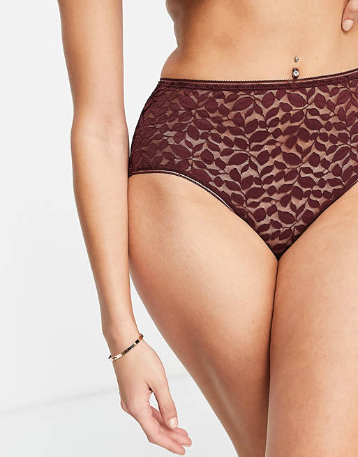 Leaf print briefs in burgundy Asos Women Clothing Underwear Lingerie Sets 