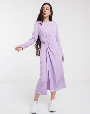 & Other Stories leaf print midi dress in lilac jacquard-Purple