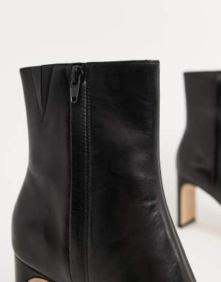black leather almond toe booties