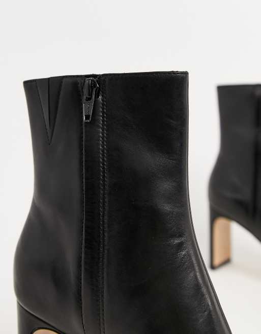 Black leather store almond toe booties