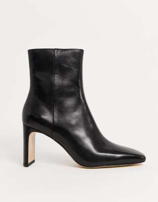black leather almond toe booties