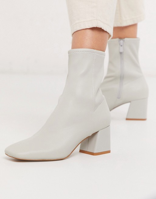 & Other Stories leather almond toe mid-heel ankle boots in light grey