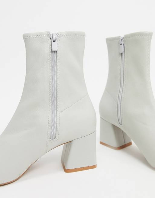 & Other Stories leather almond toe mid-heel ankle boots in light grey