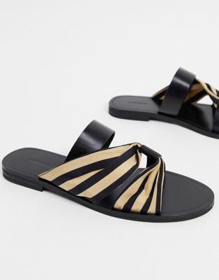 & Other Stories leather and fabric striped flat sandals in black | ASOS
