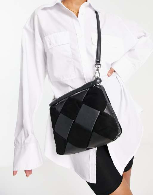 TWENTY FOUR White Checkered Handbags Leather Shoulder Tote bag Cross body  Strap - White Christmas gift 