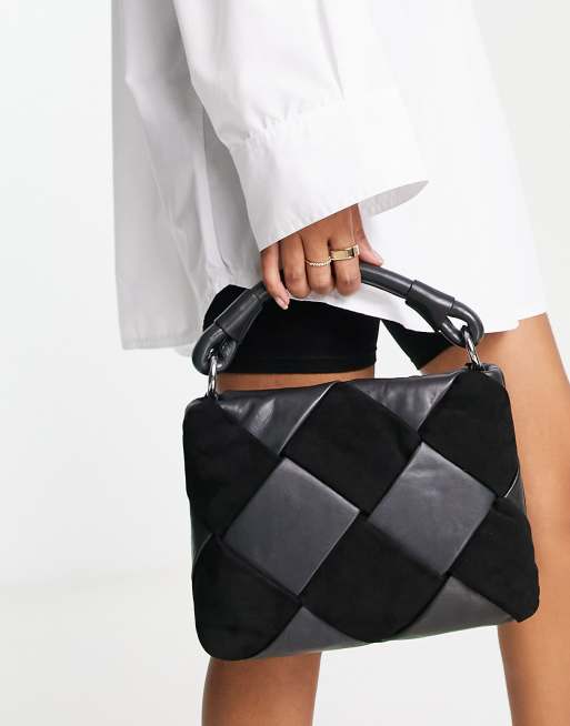  Other Stories geometric braided leather crossbody bag in black