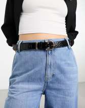 ASOS DESIGN leather bevelled square buckle hip and waist belt in