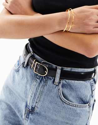 & Other Stories & Other Stories leather belt in black with gold buckle