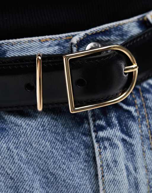 & Other Stories leather belt in black with gold buckle | ASOS display picture 2