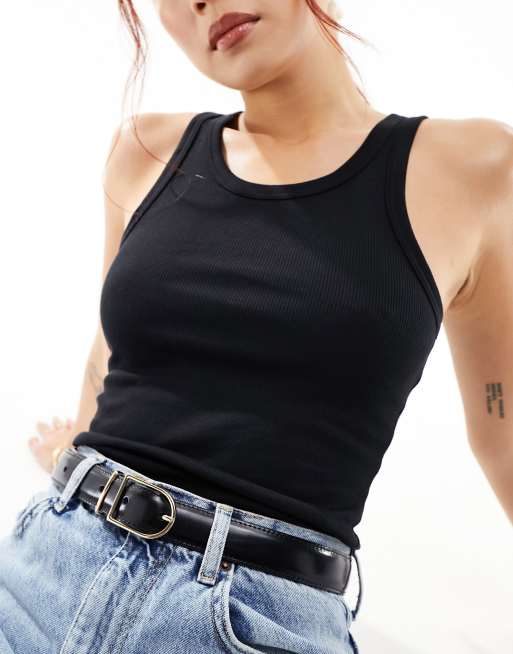 & Other Stories leather belt in black with gold buckle | ASOS display picture 1