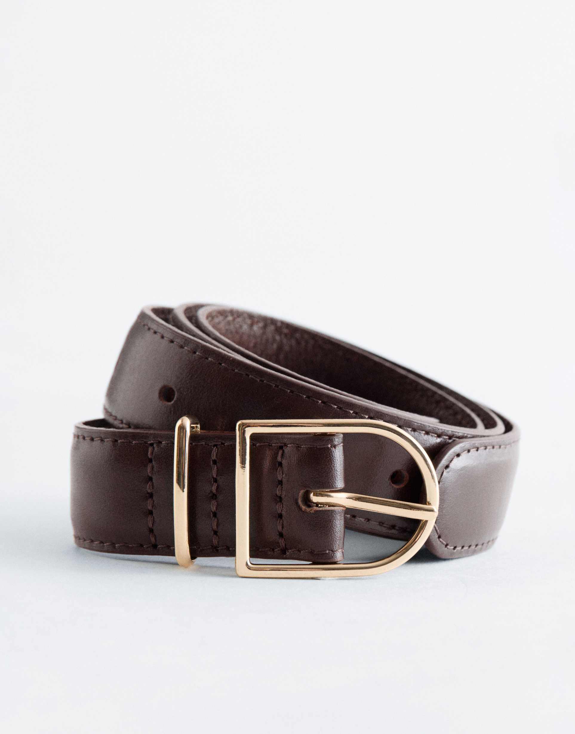 & other stories leather belt with gold buckle in chocolate brown