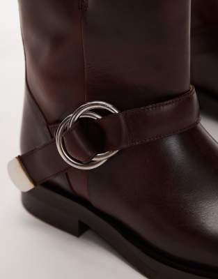 & Other Stories Leather Biker Boots With Square Toe In Brown