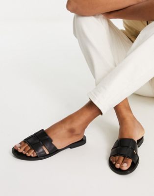 & Other Stories leather braided flat sandals in black - ASOS Price Checker
