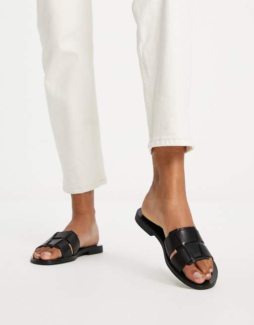 & Other Stories leather braided flat sandals black | ASOS