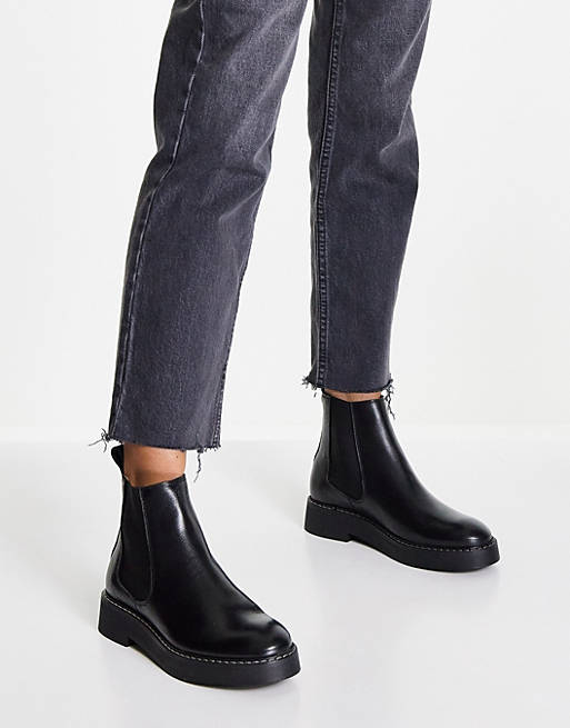 & Other leather chelsea boots with contrast stitch in black | ASOS