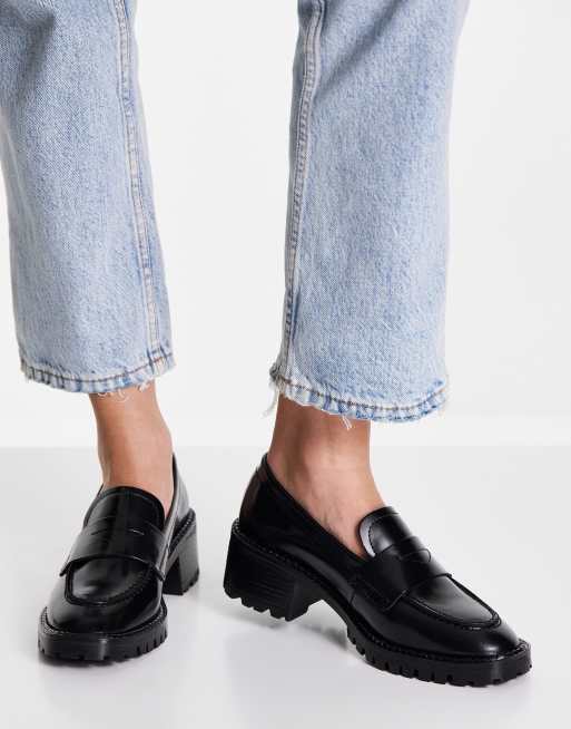 & Stories leather chunky loafers in black ASOS