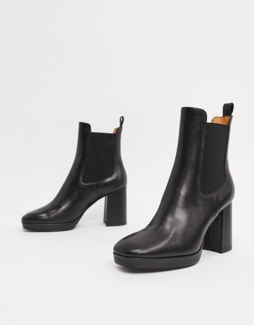 Leather chunky shop heel boots