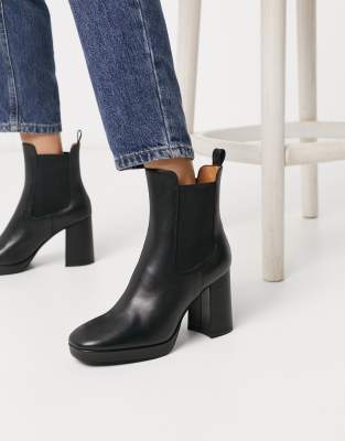 black platform ankle boots with chunky heel