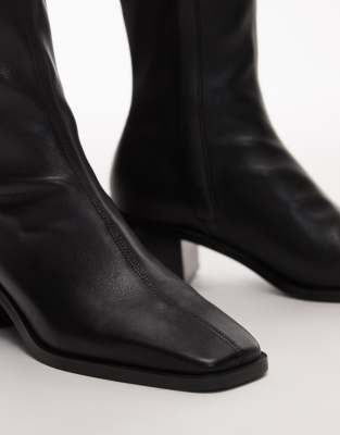 & Other Stories Leather Chunky Heeled Ankle Boots In Black