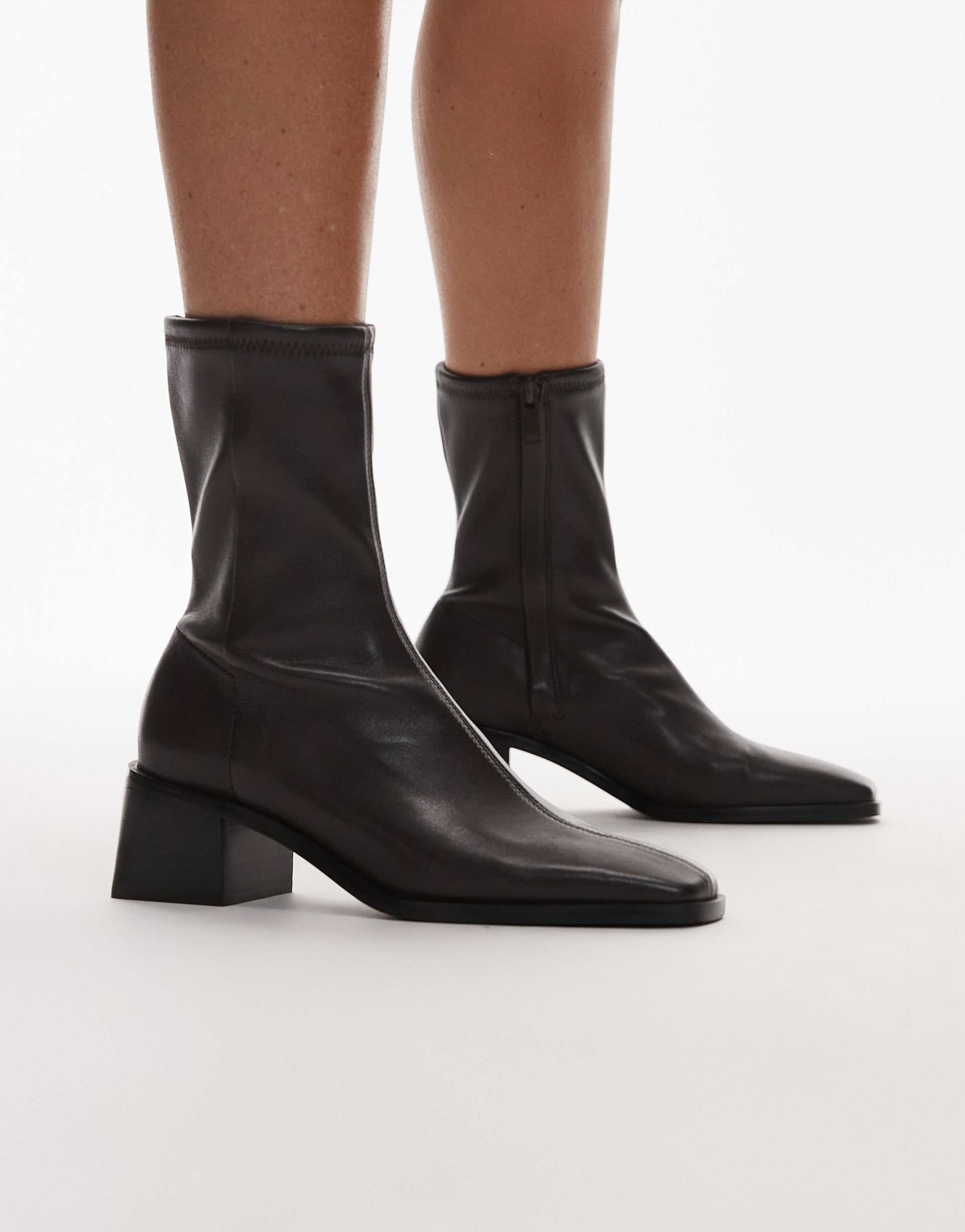 & other stories leather chunky heeled ankle boots in dark brown