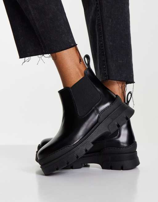 Other Stories leather chunky sole ankle boots in black ASOS