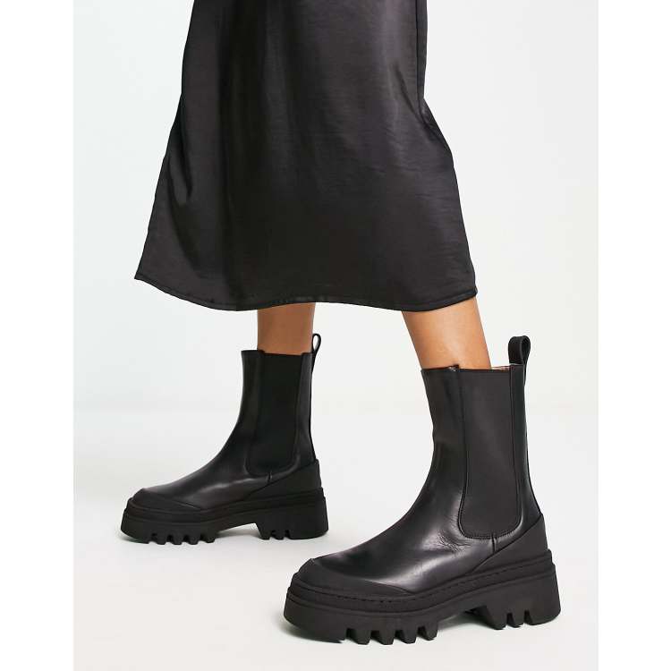 Other Stories leather chunky sole boots in black ASOS