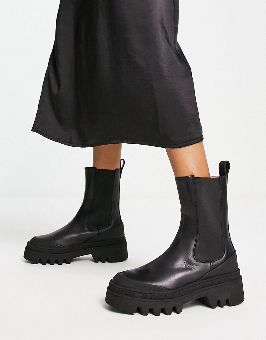& Other Stories leather chunky sole boots in black