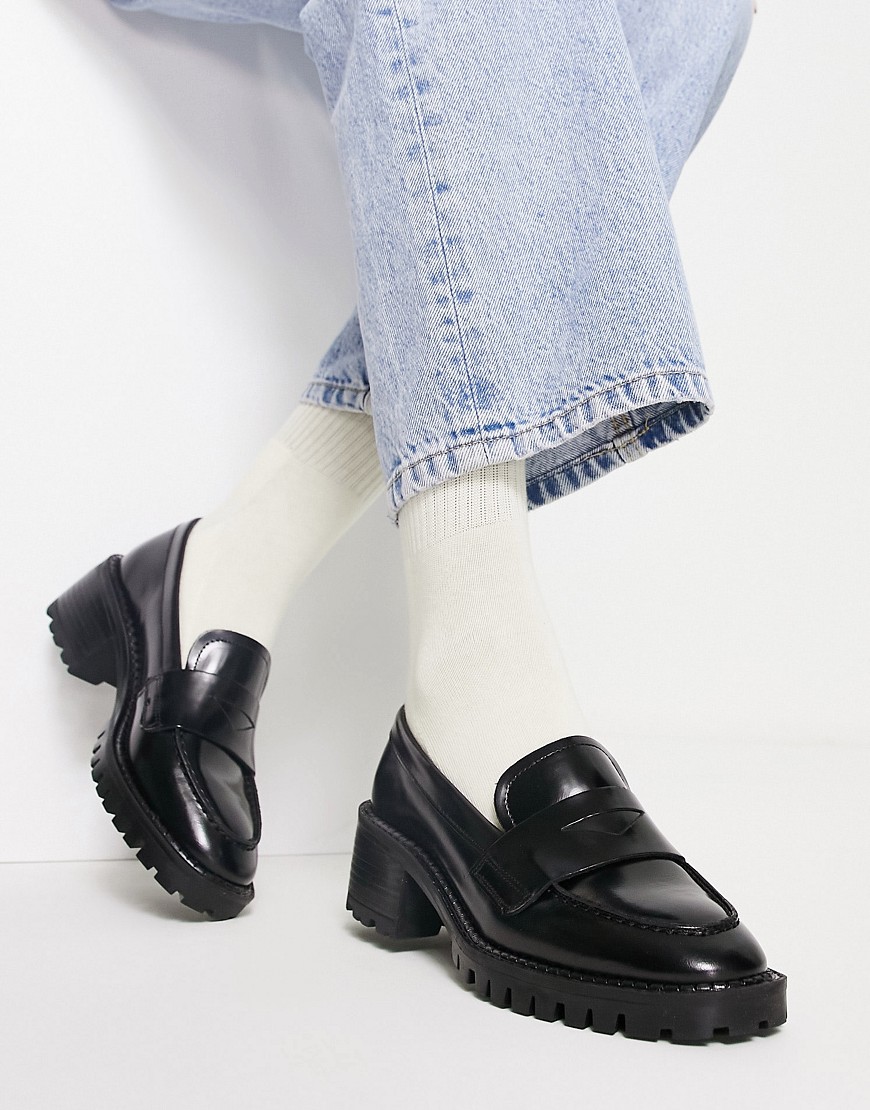 & Other Stories leather chunky sole loafer shoes in black