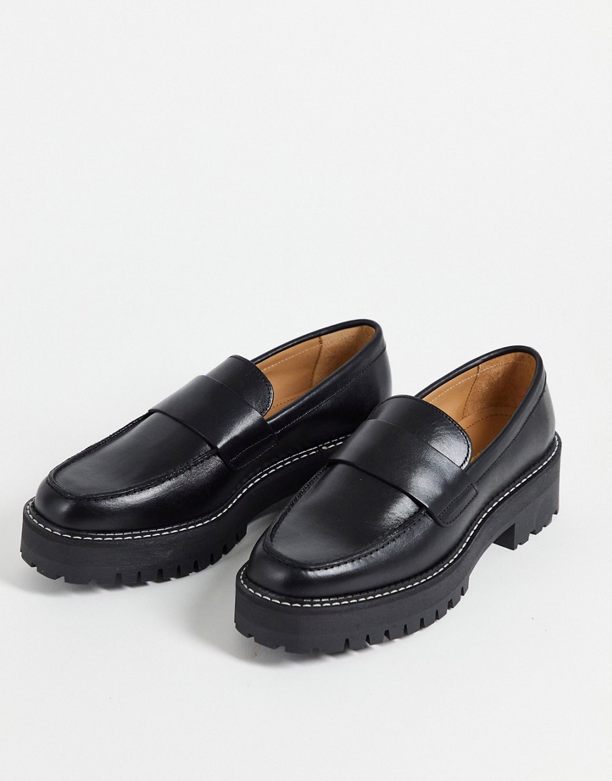 Other Stories &  Leather Chunky Sole Loafer With Contrast Stitch In Black