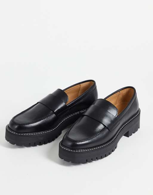& Other Stories leather chunky sole loafers with contrast stitch in black