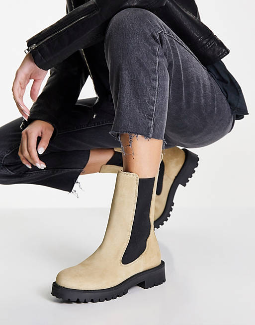 & Other Stories leather chunky sole pull-on boots in beige suede