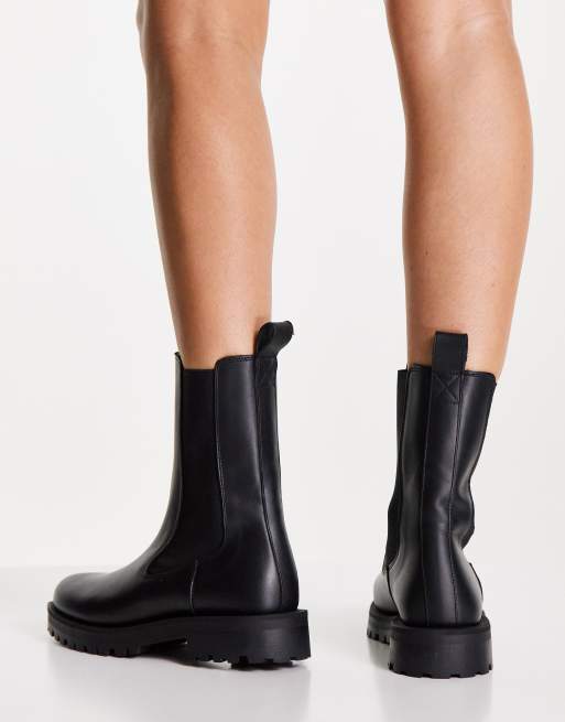 Other Stories leather chunky sole pull on boots in black