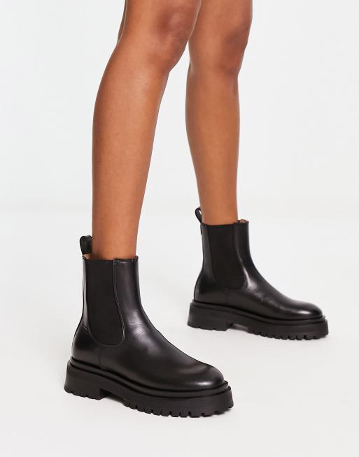 & Other Stories leather chunky sole pull on boots in black | ASOS