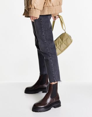 & Other Stories leather chunky sole pull on boots in dark brown | ASOS
