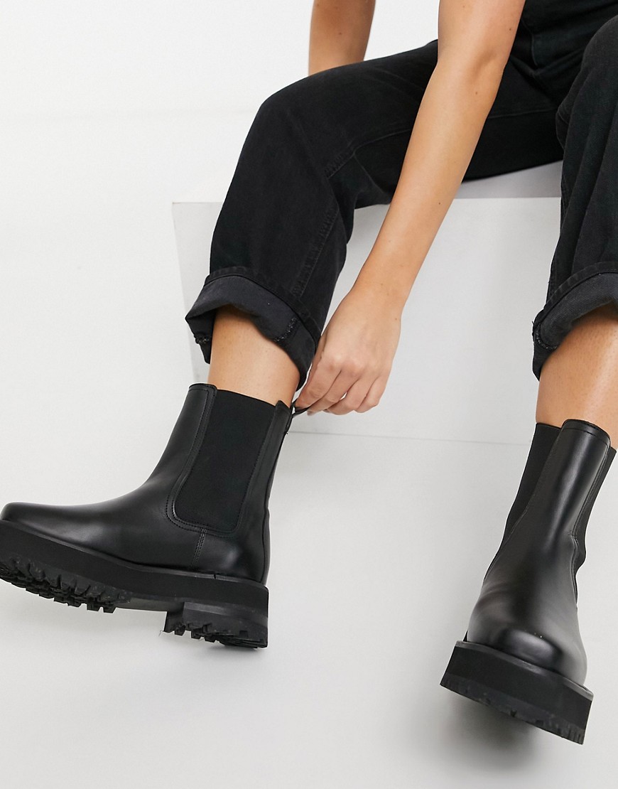 Other Stories &  Leather Chunky Square Toe Boots In Black