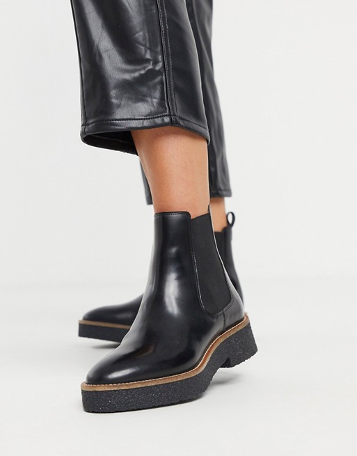 & Other Stories leather crepe sole heeled chelsea boots in black