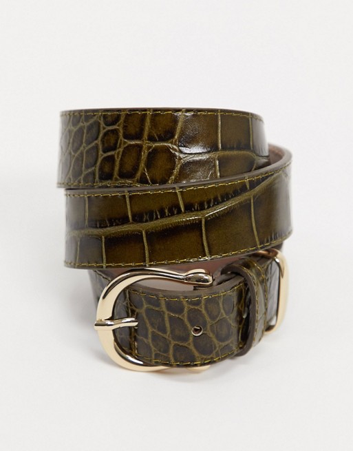 & Other Stories leather croc belt in khaki