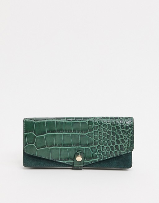 & Other Stories leather croc effect wallet in bottle green