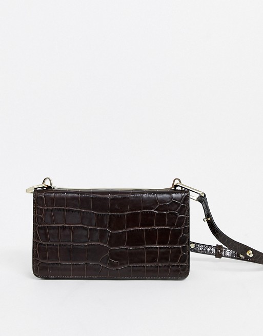 & Other Stories leather croc embossed cross-body bag in brown