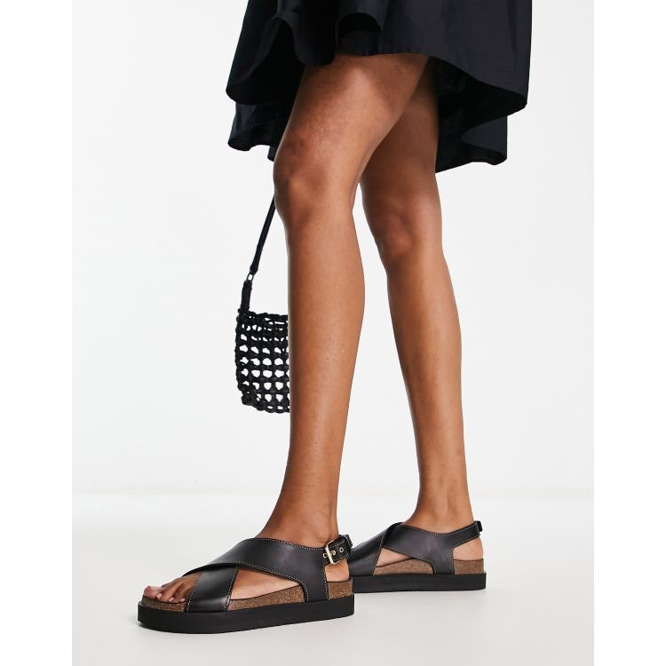  Other Stories leather cross strap sandals in black