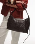 [Other Stories] & Other Stories leather curved braided shoulder bag with fringing trims in brown No Size Browm