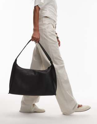 & Other Stories Leather Curved Shoulder Bag In Black