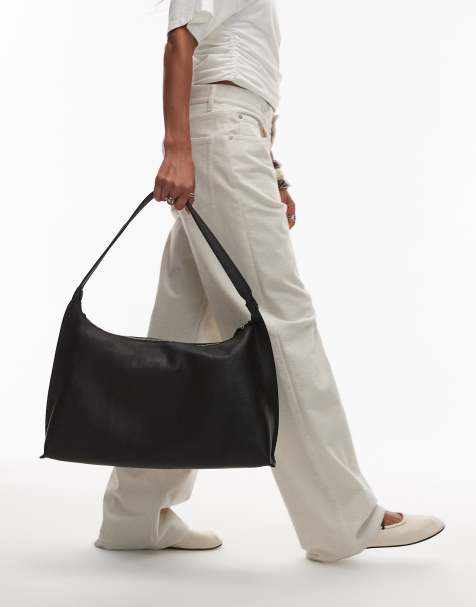 & Other Stories leather curved shoulder bag in black - view 1