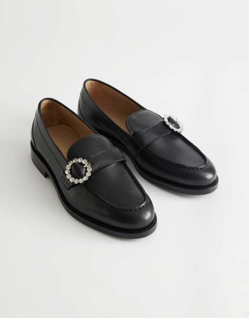 & Other Stories leather embellished detail loafers in black