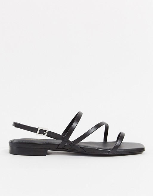 & Other Stories leather fine strap flat sandals in black