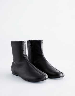 & Other Stories Leather Flat Ankle Boots In Black
