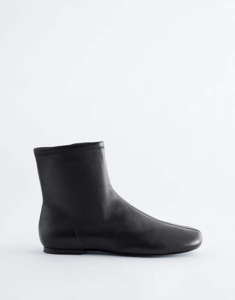 & Other Stories leather flat ankle boots in black - view 1