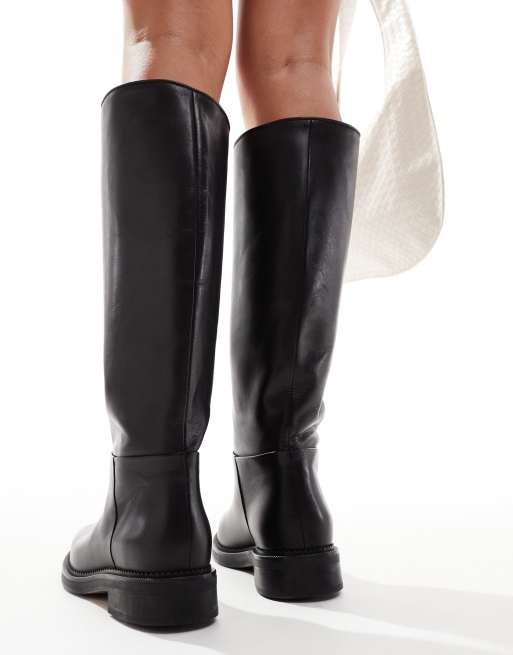 Black leather sale flat boots