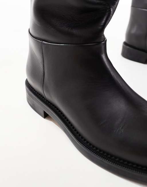 Other Stories leather flat boots in black ASOS